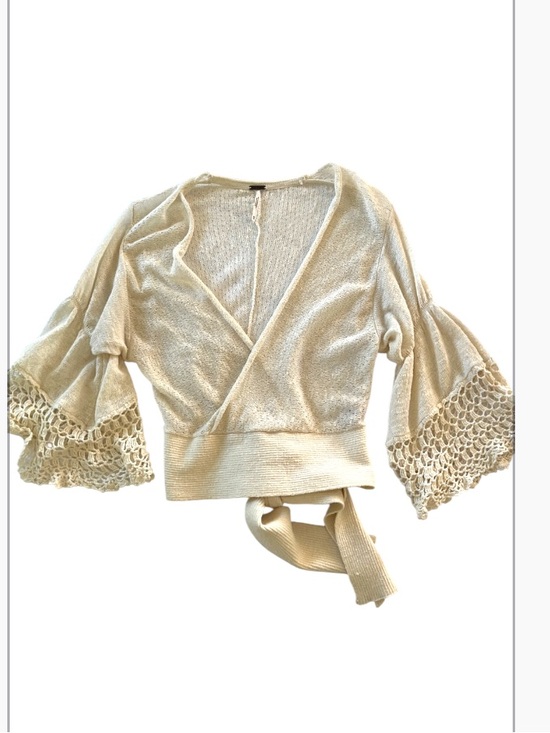 Free People Sweaters - Free People Cotton Linen Blend Wrap  V Neckline Bell Sleeves Lightweight Sz